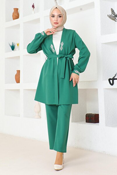 Modamihram Stone Detailed Suit Emerald Msw19203-4