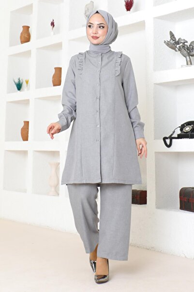 Modamihram Ruffle Detailed Suit Gray Msw19224-5