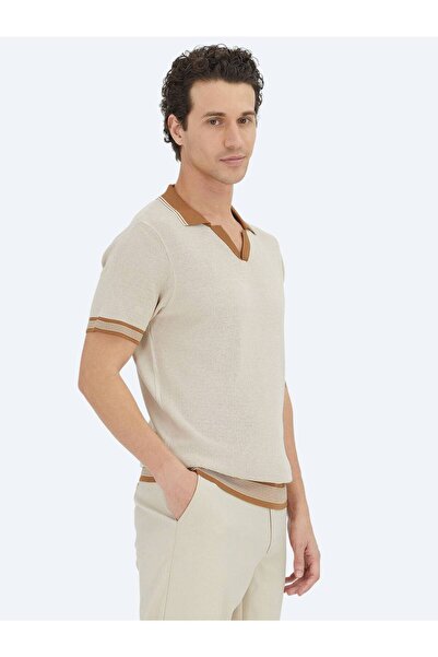 Kip Beige Polo Neck Patterned Knitwear