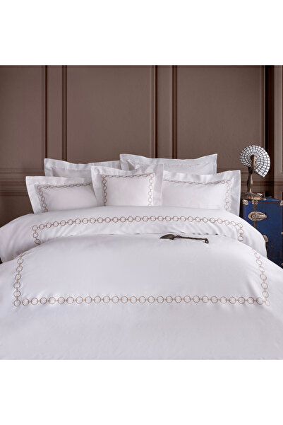 miemaison طقم غطاء لحاف فاخر دائري أبيض مكون من 120 خيطًا - مقاس كينج