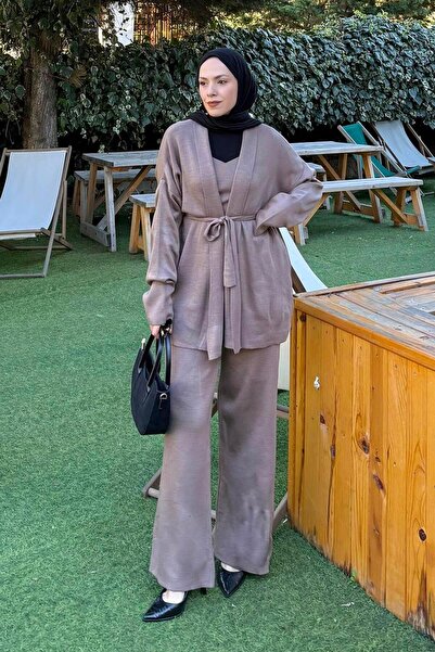 lamelif Triple Knitwear Set Soft Brown