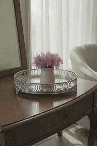 PELLE DESİGN Metal Jardinyer Yuvarlak Tepsi Lazer Kesim Aynalı 35cm