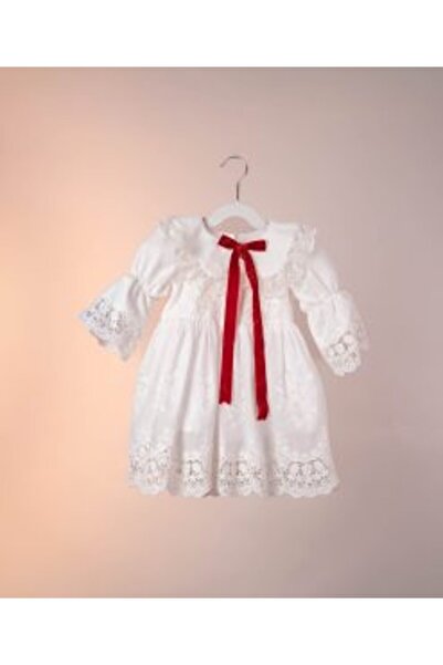 SophiAtelier White princess dress with festive bow made of 100% cotton