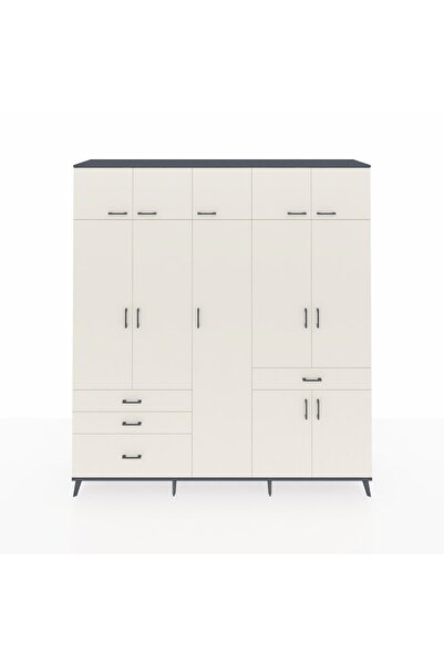 Dienni Hyperion Dolap 11 Raflı 4 Çekmeceli 2 Askılı 220x44x243 Antrasit-Aytaş...