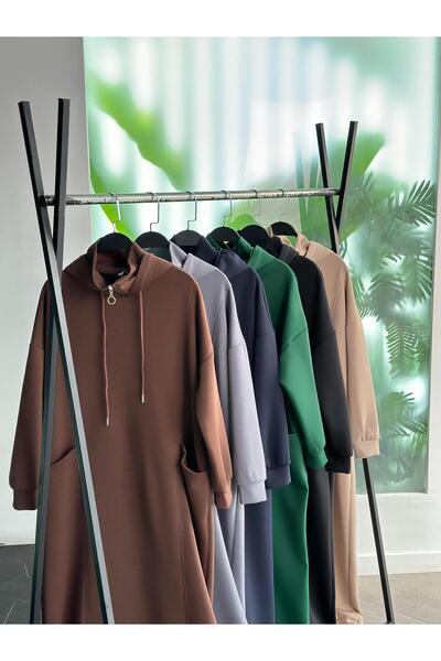 BÜRDE Siyah Renk Kapüşonlu Rahat Elbise