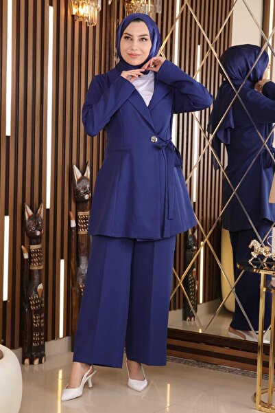 Modamihram Girdle Detailed Suit Indigo Msw19106-2