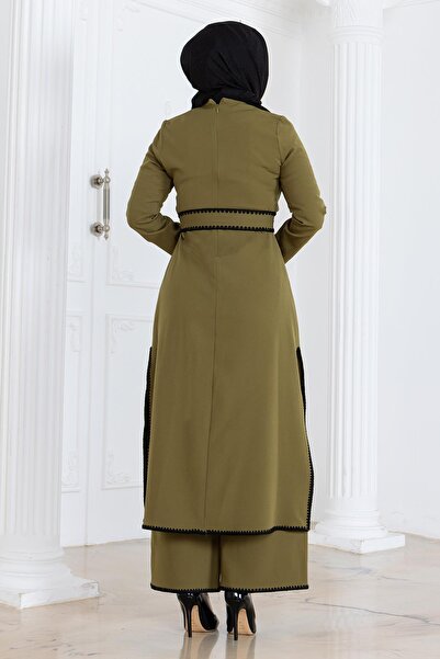 Modamihram Shepherd's Stitch Belted Suit Khaki Msw19365-4