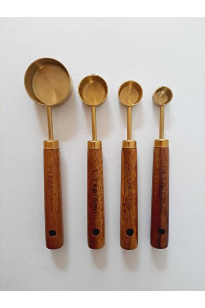 bir sürü eşya pak market Gold Measuring Spoon Set of 4 Wooden Handle Measuring Spoons Small Quantity Measuring Spoons