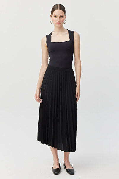 PAULMARK Women's Elastic Waist Pleated Skirt