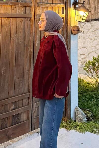 lamelif Shoulder Epaulettes Suede Coat Burgundy