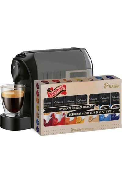 Tchibo Cafissimo Easy Capsule Espresso Machine + 70 Capsules, 0.65 L, 1250W, 15 bar, Gray-Black