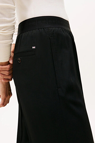 Tommy Hilfiger Kadın Twill Oversized Fit Wide Leg Kumaş Pantolon - Siyah
