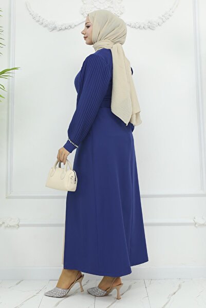 Modamihram Pleated Slit Set Indigo Msw19239-3