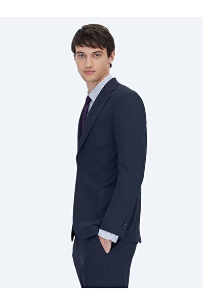 Kip Navy Plain Fitted Fit Knitted Suit