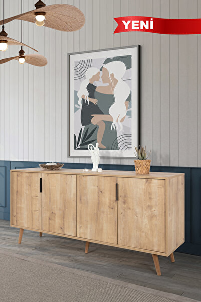 Evmo Home 4814 Sırma 180 Cm ( AHŞAP AYAKLI , METAL KULPLU ) Konsol , Safir , ...