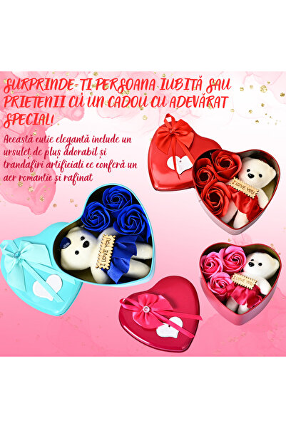 SDEPOT heart-shaped gift box, with teddy bear and roses, pink