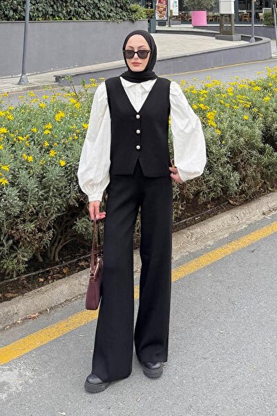 lamelif V-Neck Vest Set Black