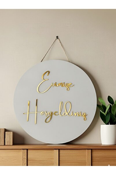 eslazerkesim Evimize Hoşgeldiniz Pleksi Ahşap Kapı Süsü (Sade Model)