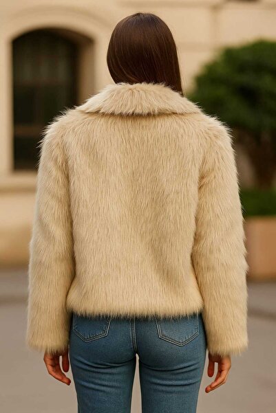 ECK MODA Women's Zipper Detail Plush Coat with Side Pockets