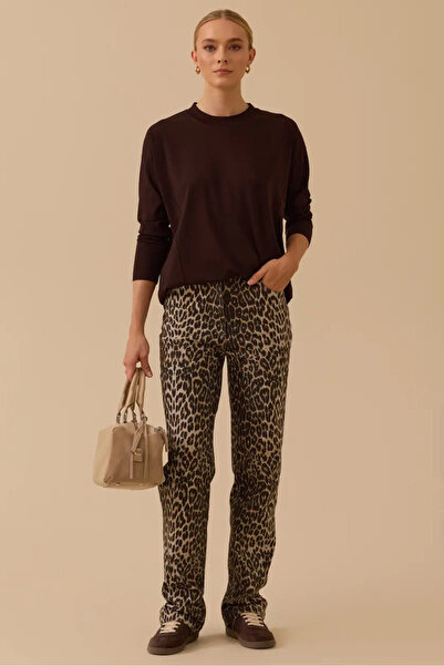 SEÇİL Women's Crew Neck Basic Tunic - Brown