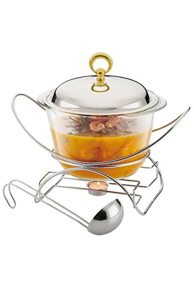 Klausberg Bowl, food heating container, glass, 4 liter capacity, stainless steel stand