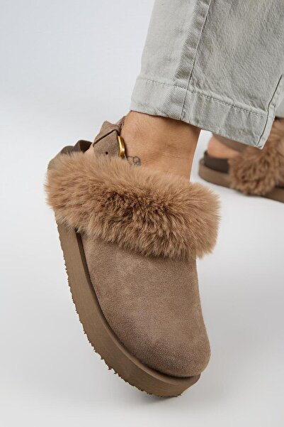 Manijero Antonella Fur Women's Genuine Leather Back Strap Platform Sabo Mink Sandals