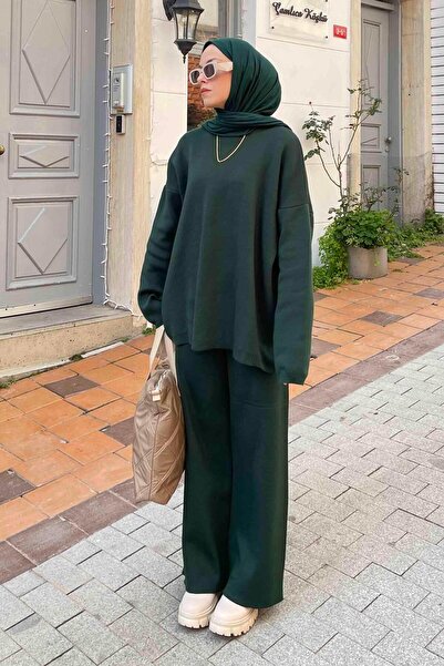 lamelif Plain Double Knit Hijab Set Emerald Green