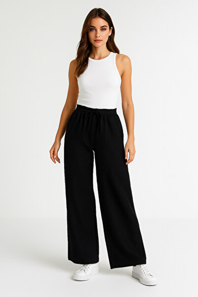 Rich Women's Black High Waist Elastic Wide Leg Trousers-Multicolour 30