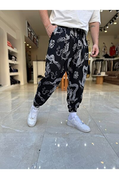 FG KONNİCHİWA Unisex Ethnic Patterned Loose Hippie Bohemian Baggy Pants with Elastic Waist and Cuffs and Pockets Ethnic Design