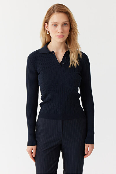 PAULMARK Γυναικείο πουλόβερ με μοτίβο πλεξούδας με λαιμόκοψη πόλο