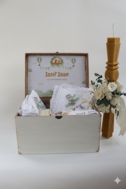 SophiAtelier Trusou botez băieți personalizat din muselină, lumanarea nu este...