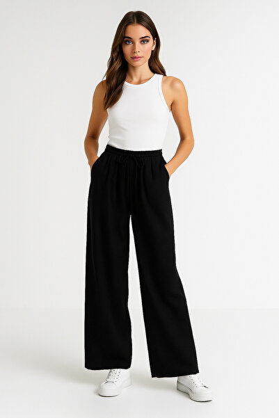 Rich Women's Black High Waist Elastic Wide Leg Trousers-Multicolour 30