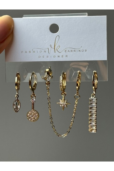 Beloria Gold Sallantılı Çelik Zirkon Set Küpe