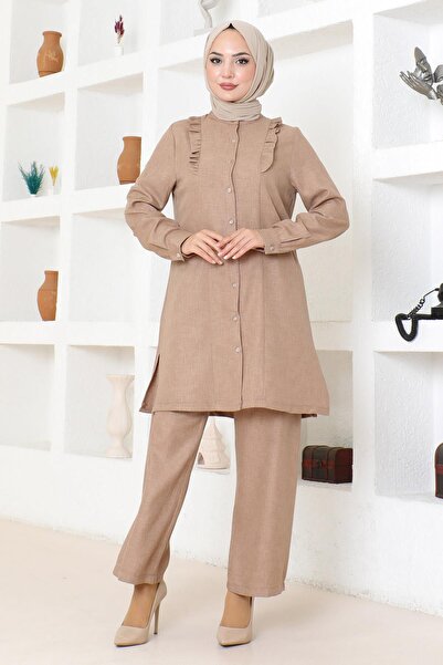 Modamihram Ruffle Detailed Suit Tan Msw19224-4