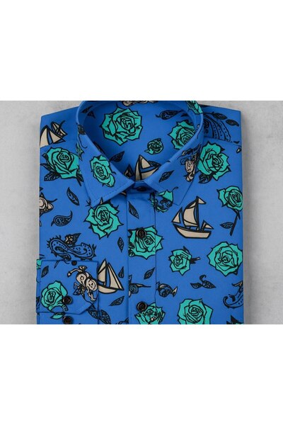 YusGos Men's Regular Fit Regular Collar Long Sleeve Easy Iron Patterned Premium Cotton Shirt