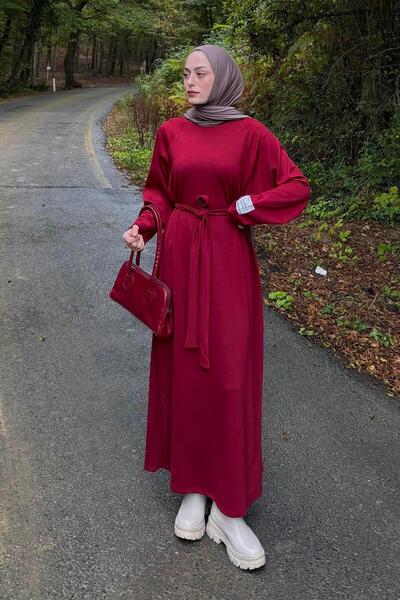 lamelif Φόρεμα με λεπτομέρεια αρματοσχεδίασης μπορντό