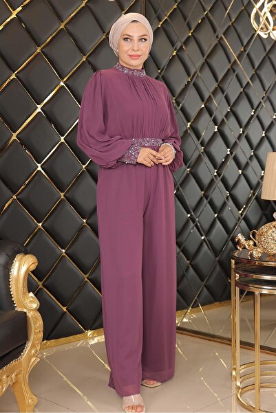 Modamihram Шифоновий комбінезон з каменями, бордовий MSW19153-4