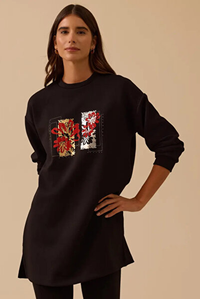 SEÇİL Women's Floral Printed Sweatshirt - Black