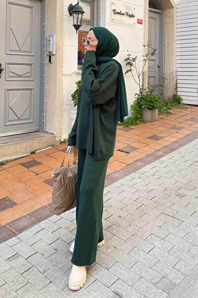 lamelif Plain Double Knit Hijab Set Emerald Green