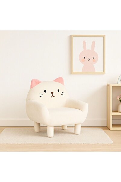 danube كرسي كيتي للأطفال - أبيض ووردي، خشبي وقماش، مقعد واحد، ٥٨×٥٨×٦٣ سم، ضم...