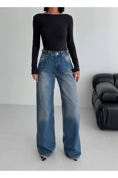 moda paketi talie înaltă Blugi largi cu picioare largi - croi larg pe picior ...