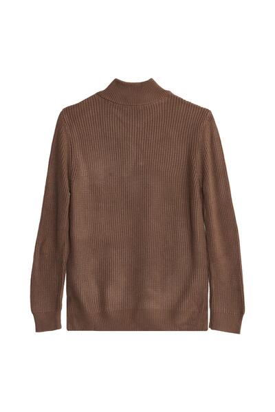 Tudors Men's Slim Fit slim fit zippered dark mink Mock Neck knitwear sweater