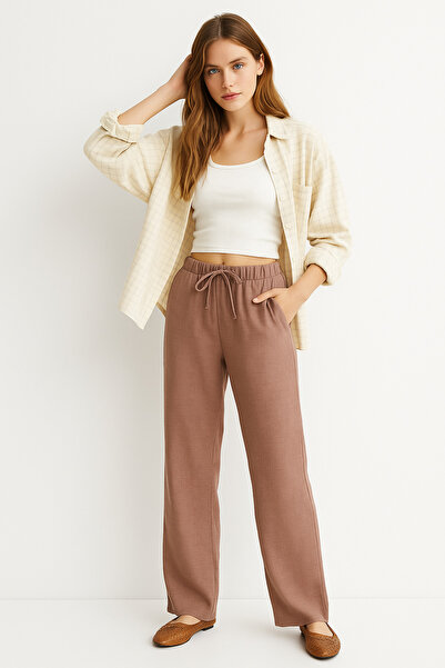 Rich Women's Mink High Waist Elastic Wide Leg Trousers-Multicolour 25