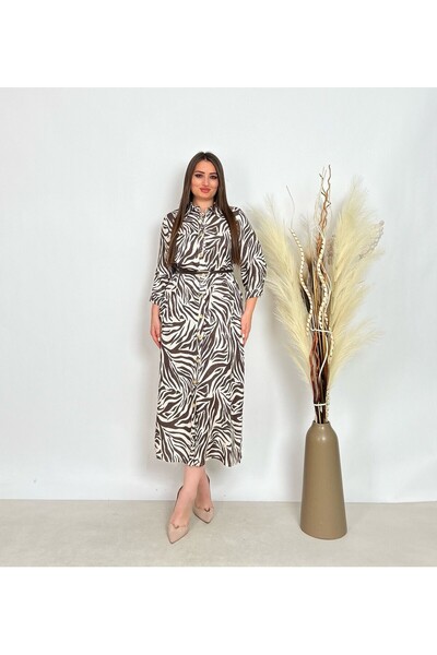 DE WHITES Plus size shirt collar front buttoned belted dress