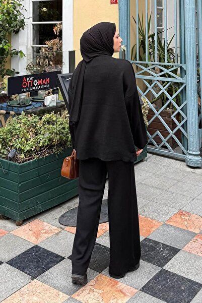 lamelif Plain Crew Neck Suit Black