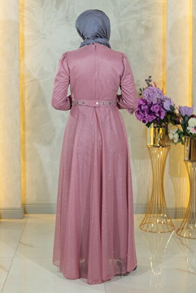 Modamihram Сукня з драпіруванням на грудях, прикрашена камінням, з блискітками, суха троянда MSW19188-2