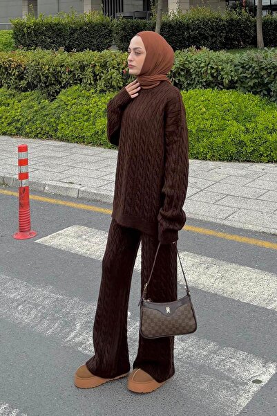 lamelif Braided Fleece-Lined Set Bitter Brown