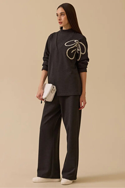 SEÇİL Women's Straight Cut Trousers with Pockets - Gray