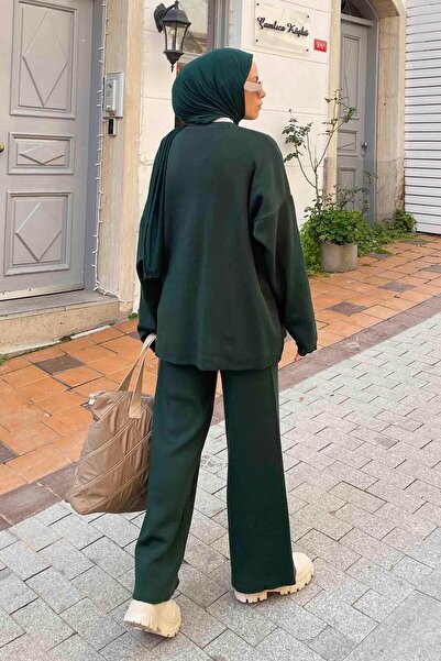 lamelif Plain Double Knit Hijab Set Emerald Green