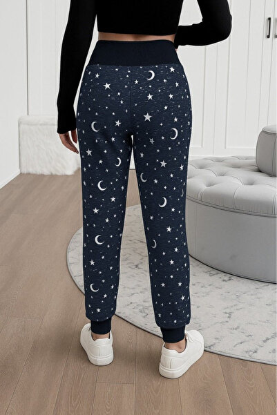 JANES Women's High Waist Lace-Up Patterned Two Thread Pants, Relaxed Fit Jogger Pants